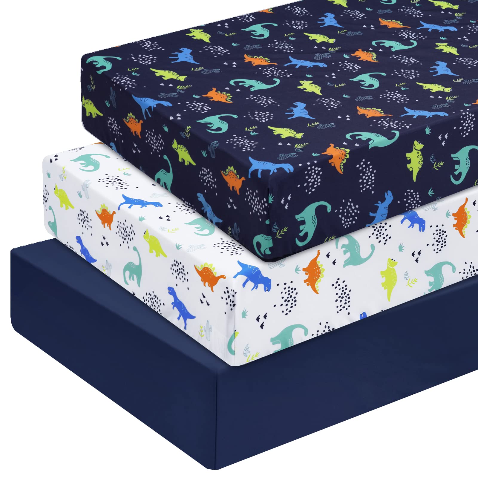 PHF dinosaur crib sheets 3-pack showcase soft microfiber for a snug, safe fit.