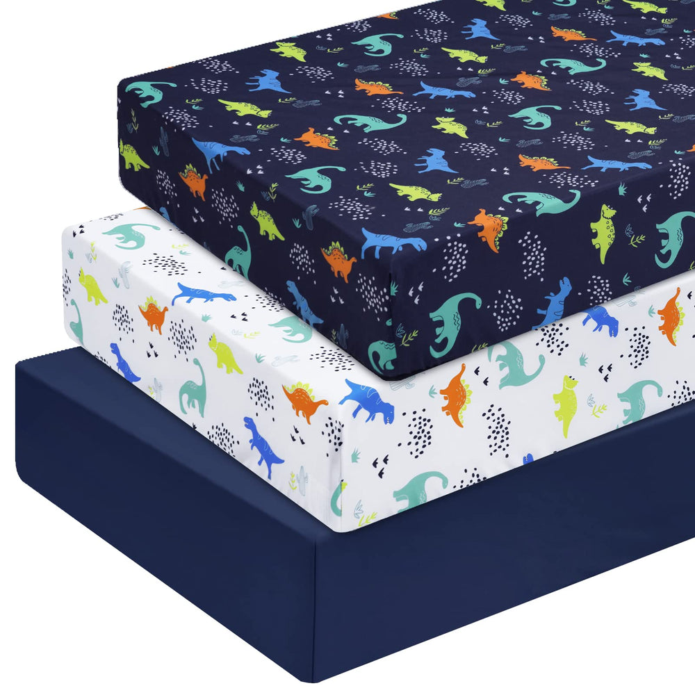 PHF dinosaur crib sheets 3-pack showcase soft microfiber for a snug, safe fit.