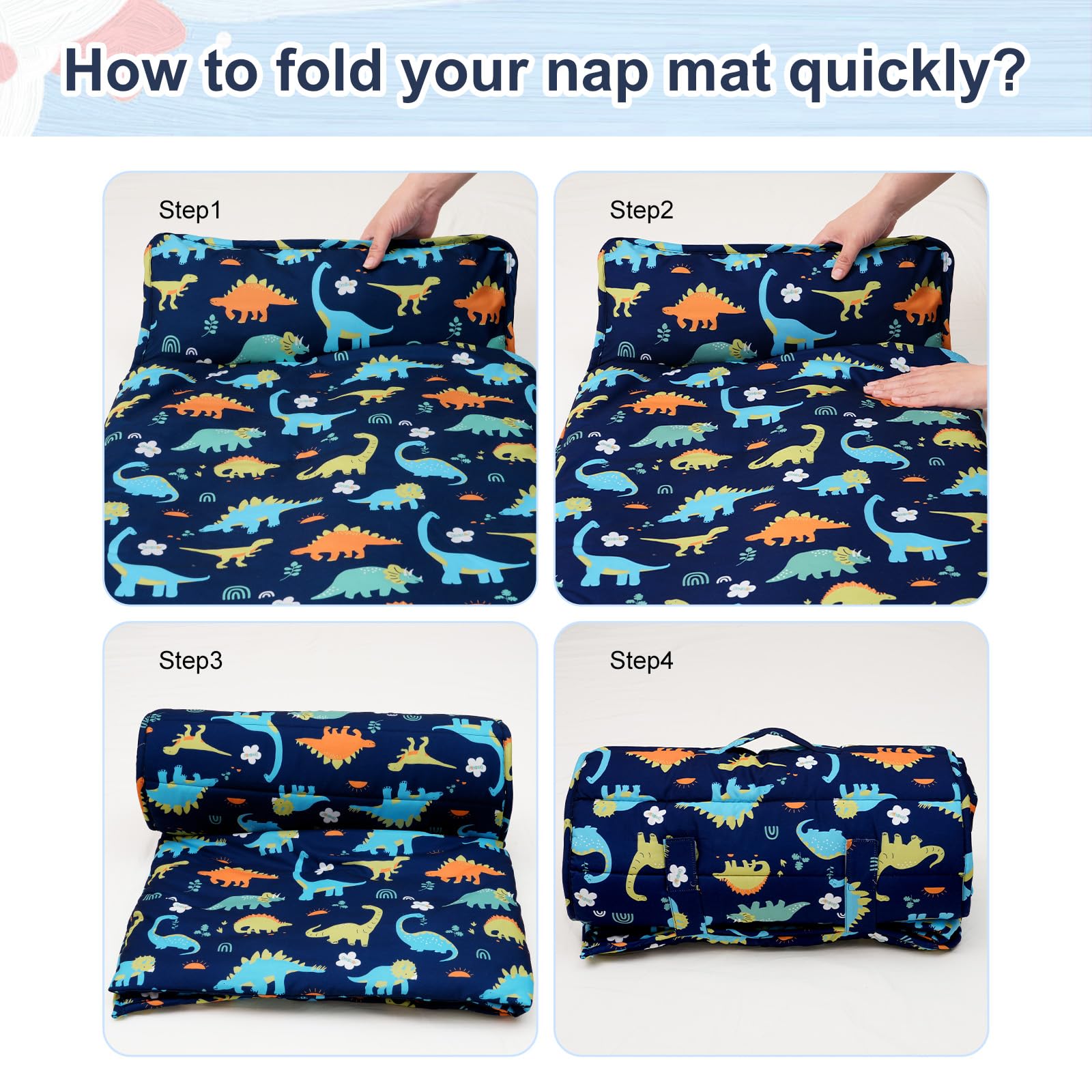 PHF Dinosaur Nap Mat in a cozy bedroom scene highlighting comfort
