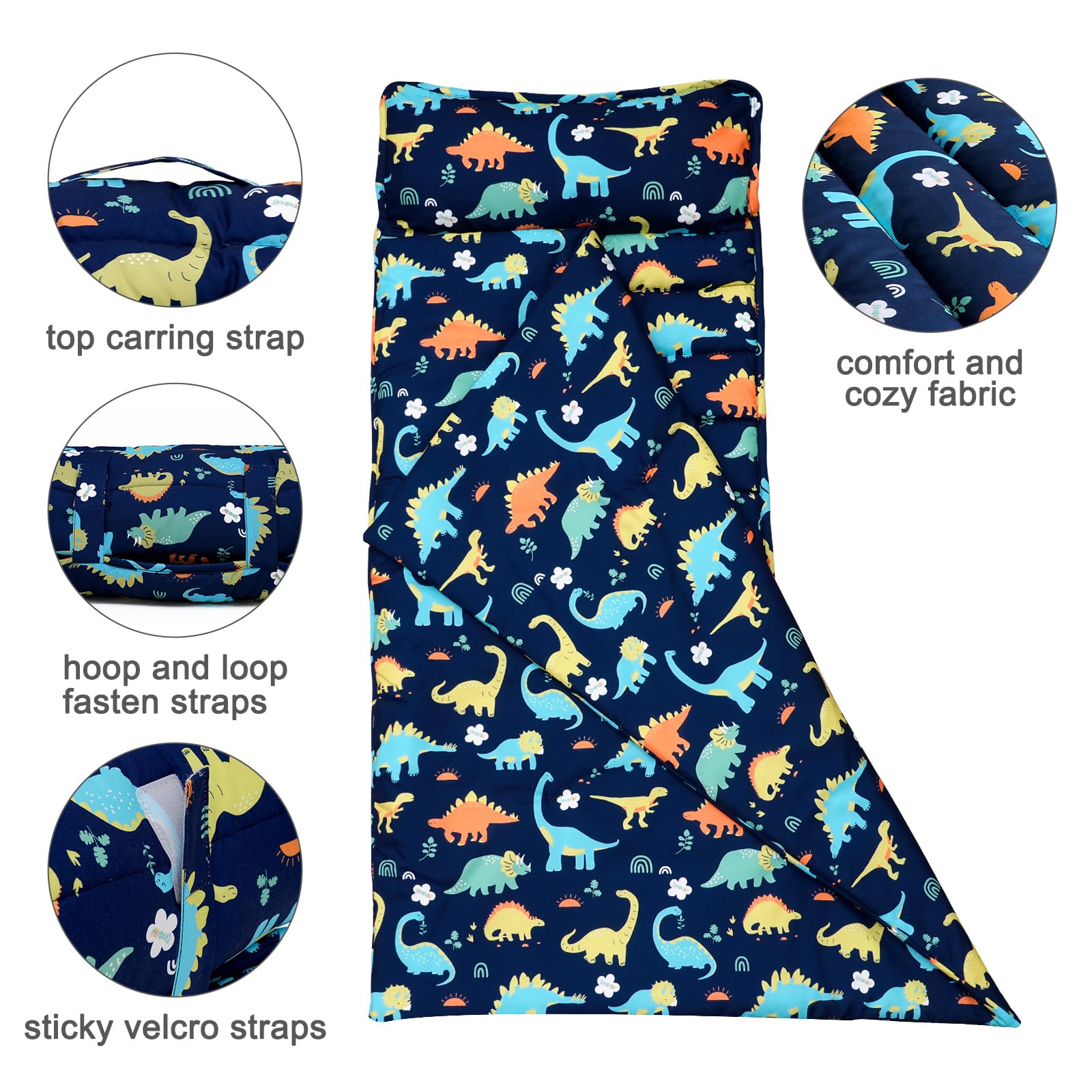 PHF Dinosaur Nap Mat with removable pillow for easy washing and care