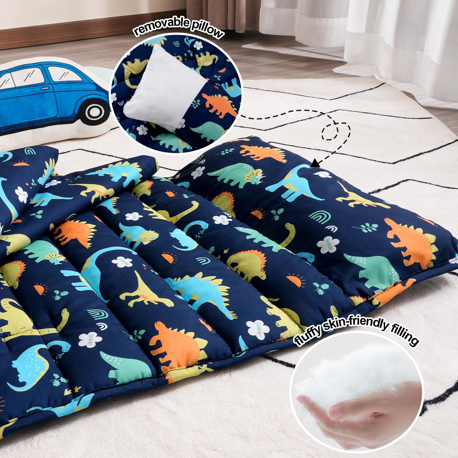 PHF Dinosaur Nap Mat roll-up strap enables easy transport
