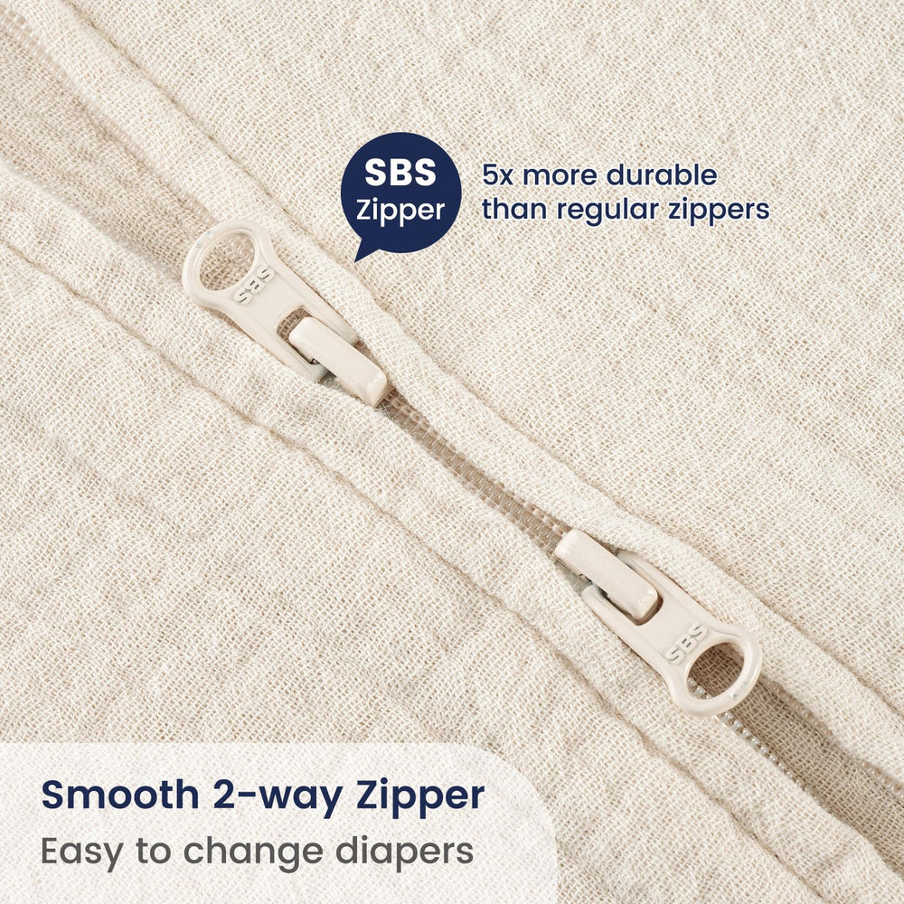 PHF internal zipper protector on sleep sack protects baby's chin and belly