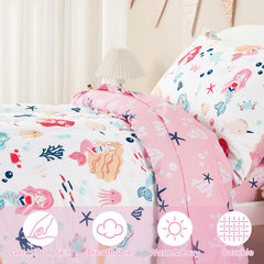 PHF Mermaid fitted sheet elastic edge showing secure fit on toddler bed