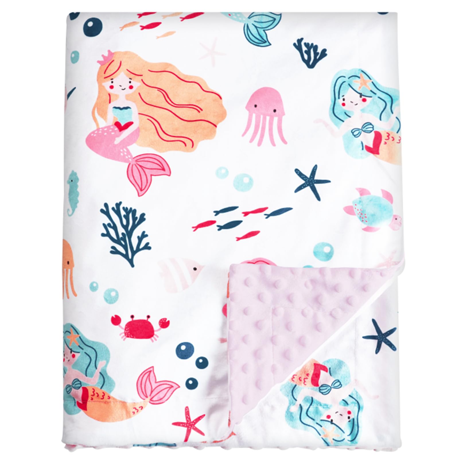 PHF Minky Baby Blanket mermaid face close-up, ultra-soft fabric for cozy snuggles.