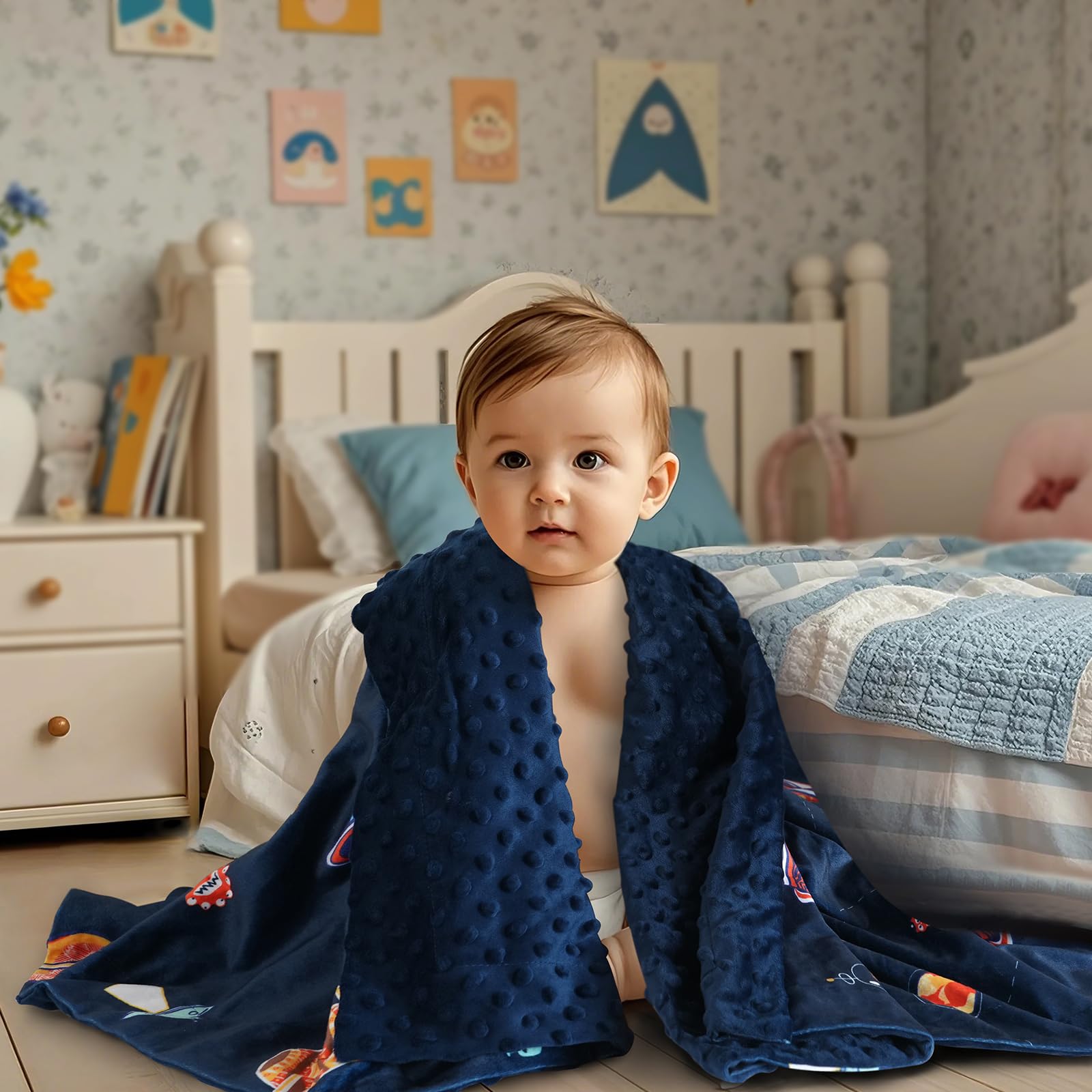 PHF Minky Blanket raised-dots-back shapes soothing caress for nap time.