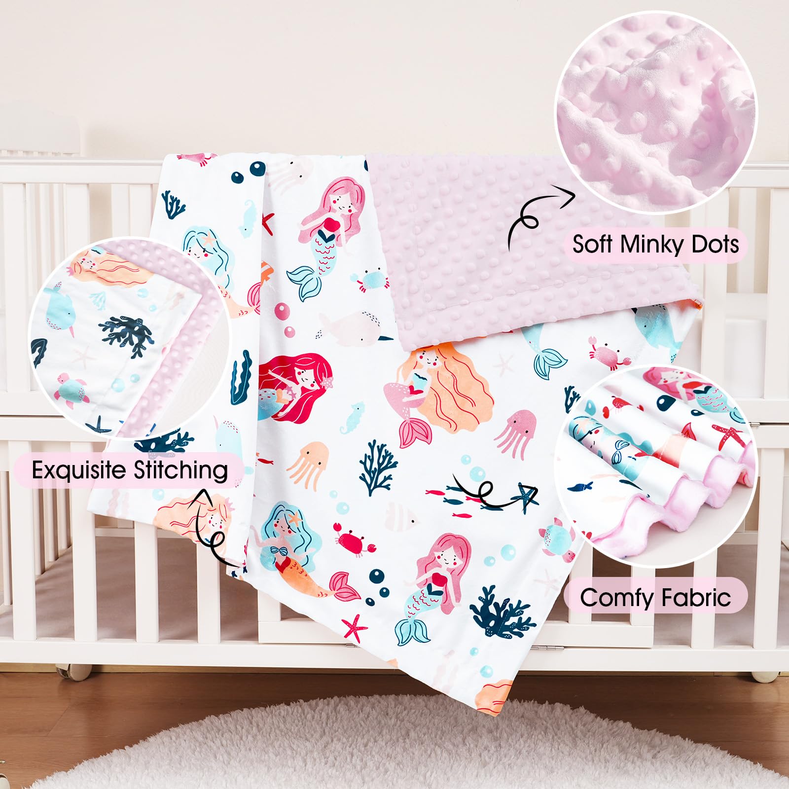 PHF Minky Baby Blanket raised dotted back close-up demonstrates soothing tactile texture for calmer nights.