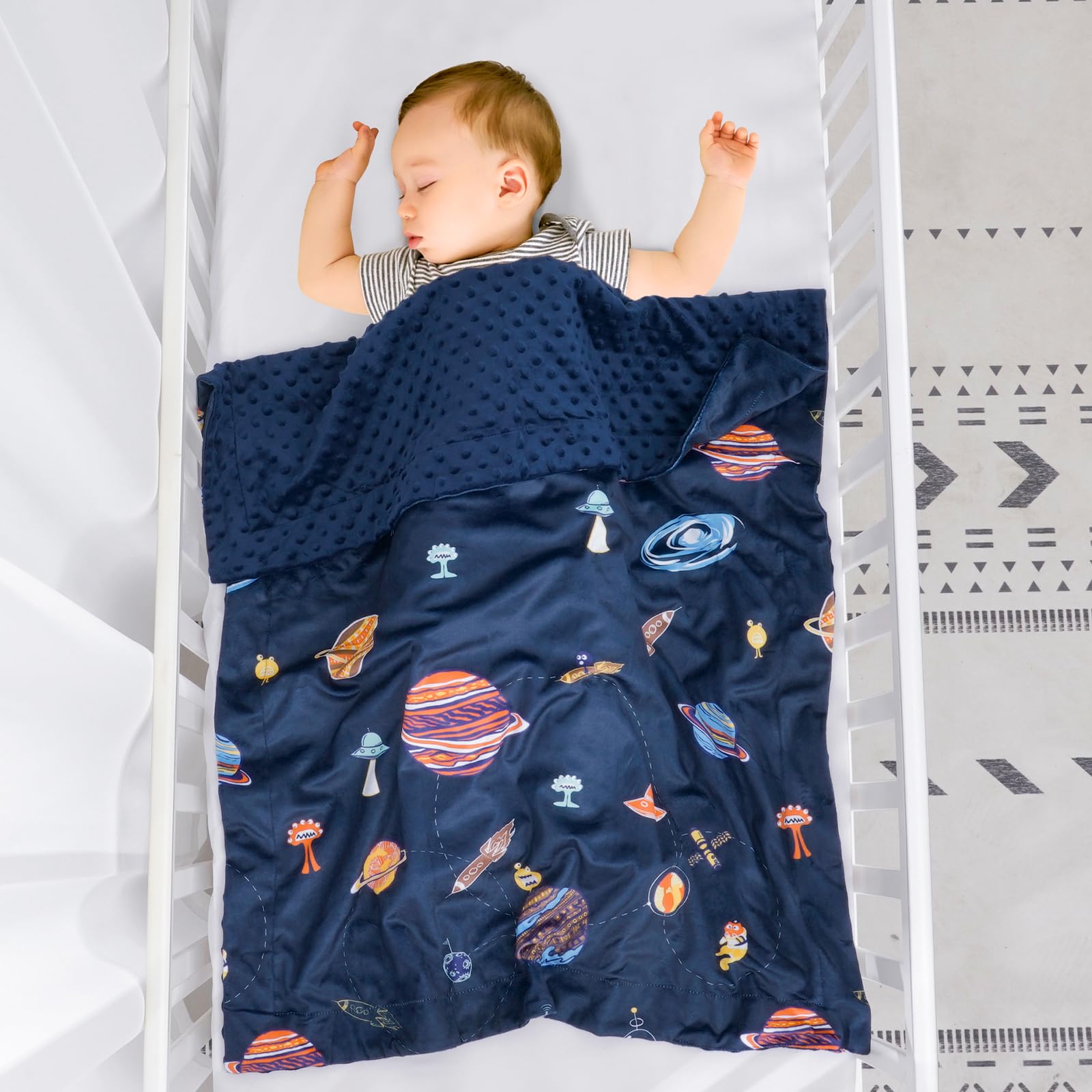 PHF Minky Blanket reversible-side-dots provides calm, dotted texture for soothing touch.