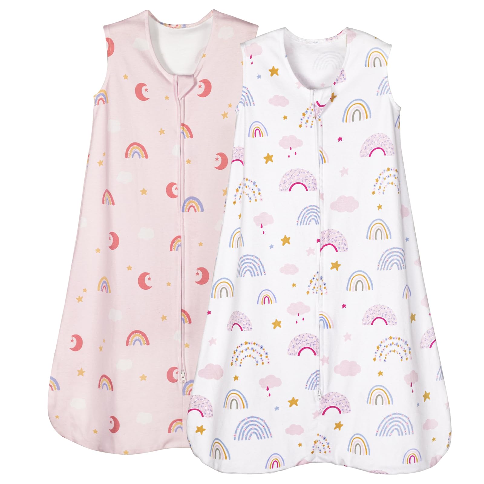 PHF rainbow sleep sack fabric softness showcases breathable organic cotton for sensitive skin.