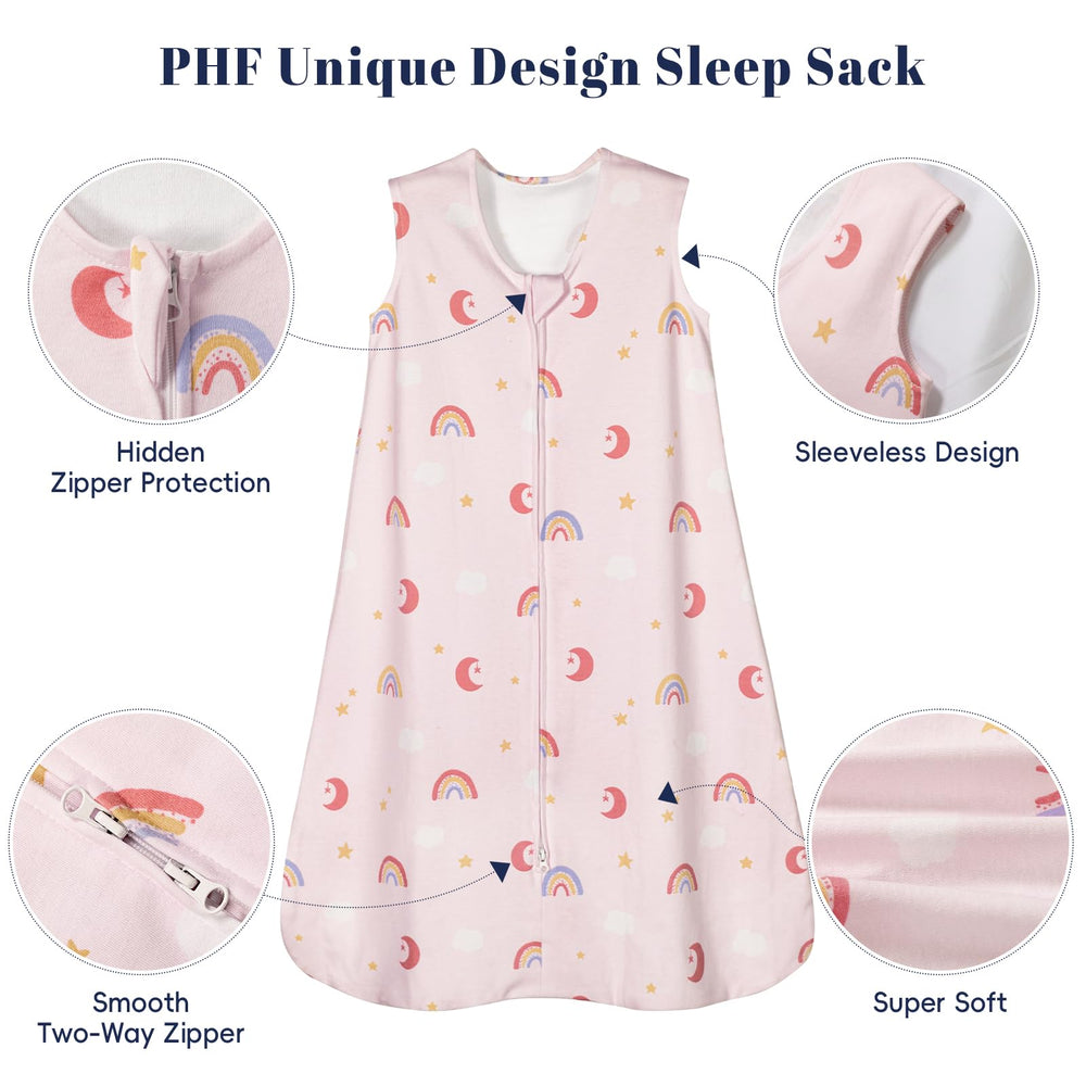 PHF rainbow sleep sack interior zipper protector keeps baby's skin comfortable.