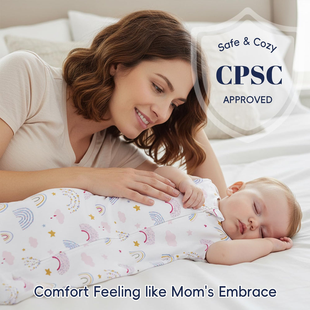 PHF rainbow sleep sack two-pack display demonstrates value and versatility.