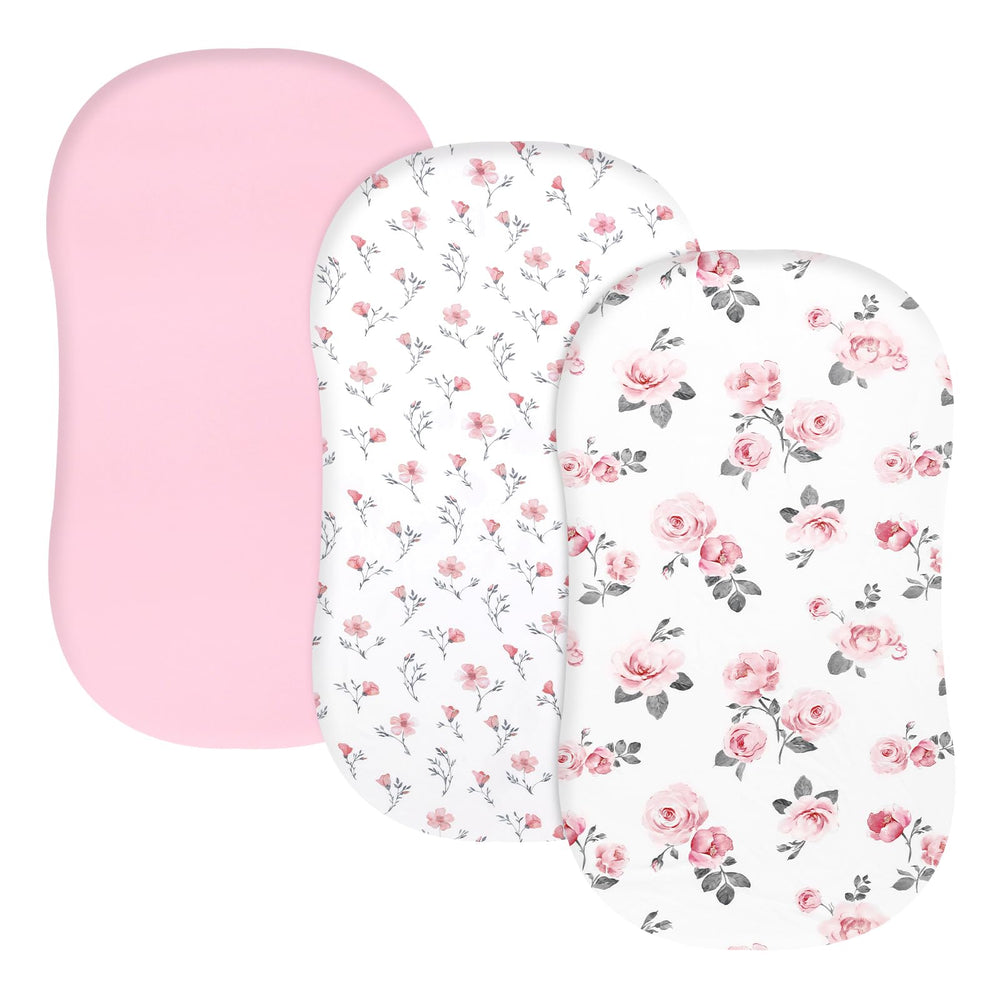 PHF rose floral bassinet-sheet close-up showing soft fabric for baby comfort.