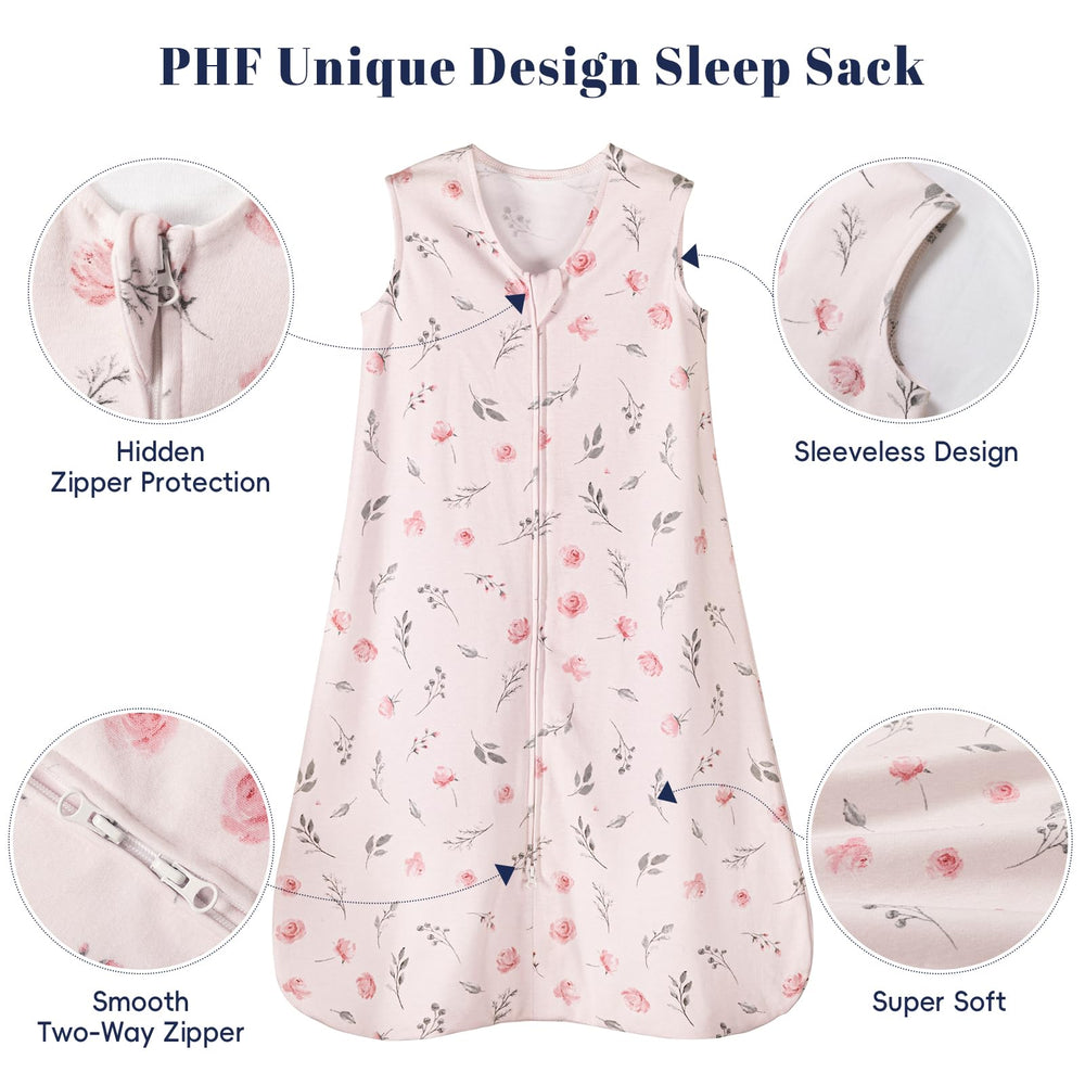 PHF sleep sack 2-way zip detail enables easy diaper changes with secure closure.