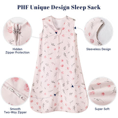 PHF sleep sack 2-way zip detail enables easy diaper changes with secure closure.