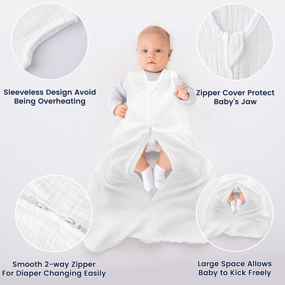 PHF sleep sack 2-way zipper detail enables easy diaper changes without disturbing baby.