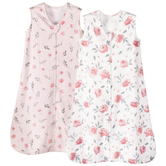 PHF sleep sack pink floral front view highlights breathable 100% organic cotton for comfortable nights.
