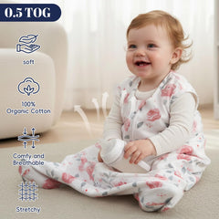 PHF sleep sack pink floral side view demonstrates roomy leg space for natural movement.