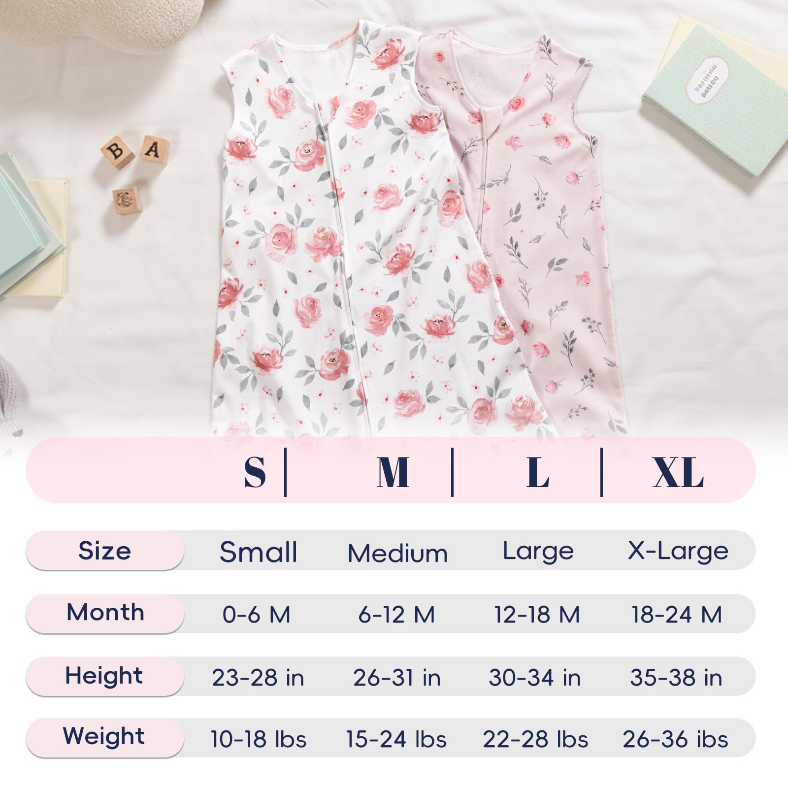 PHF sleep sack sleeveless design supports arm mobility during sleep.
