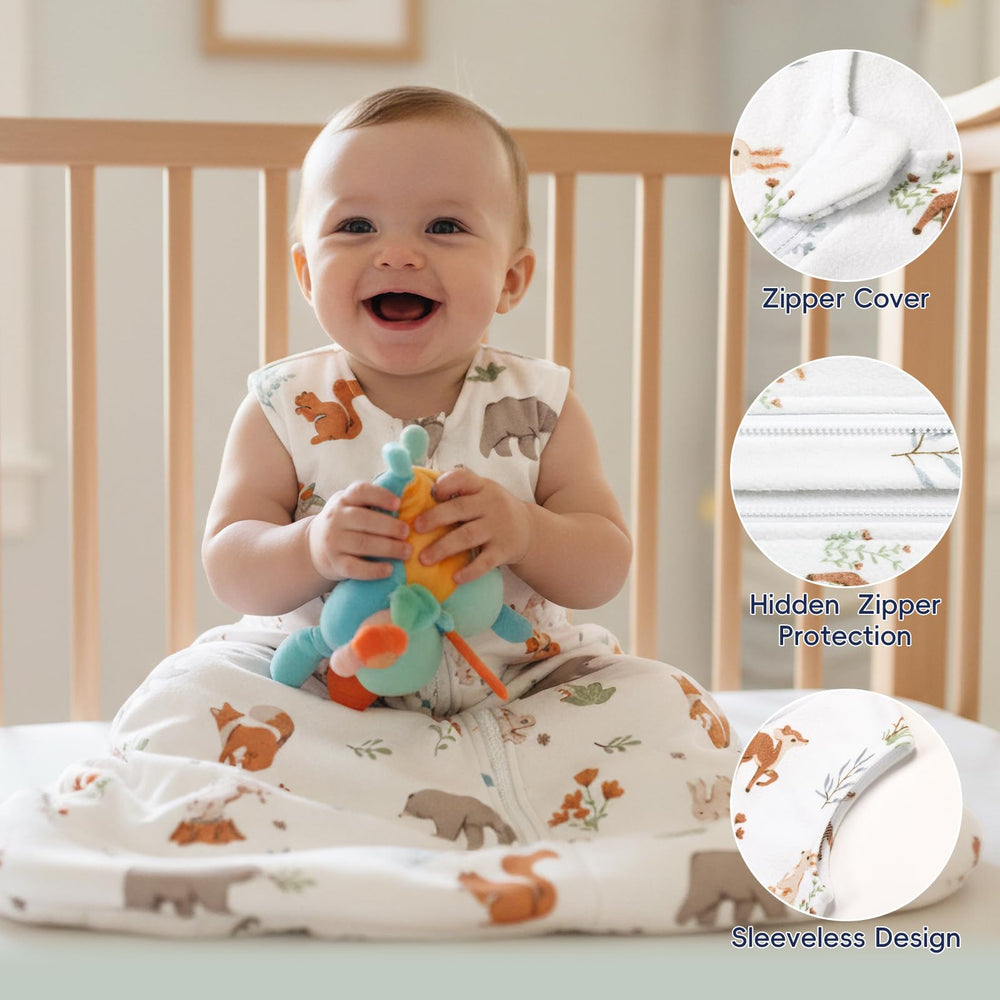 PHF woodland-pattern sleep sack adds playful bedtime style.
