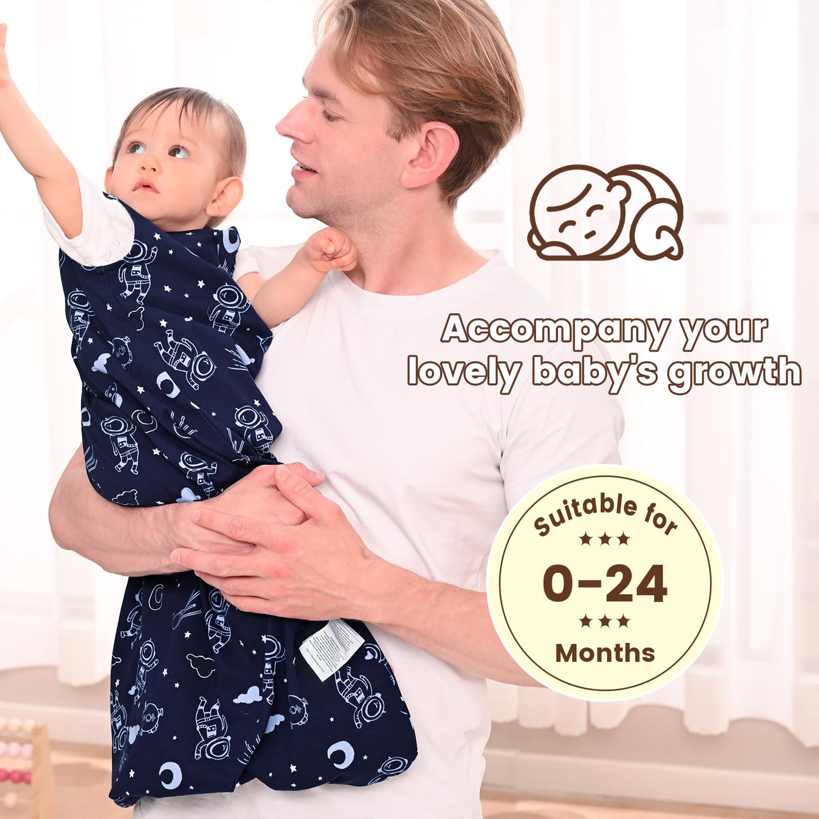 PHF Navy Space sleep sack folded, highlighting soft cotton texture and compact storage.