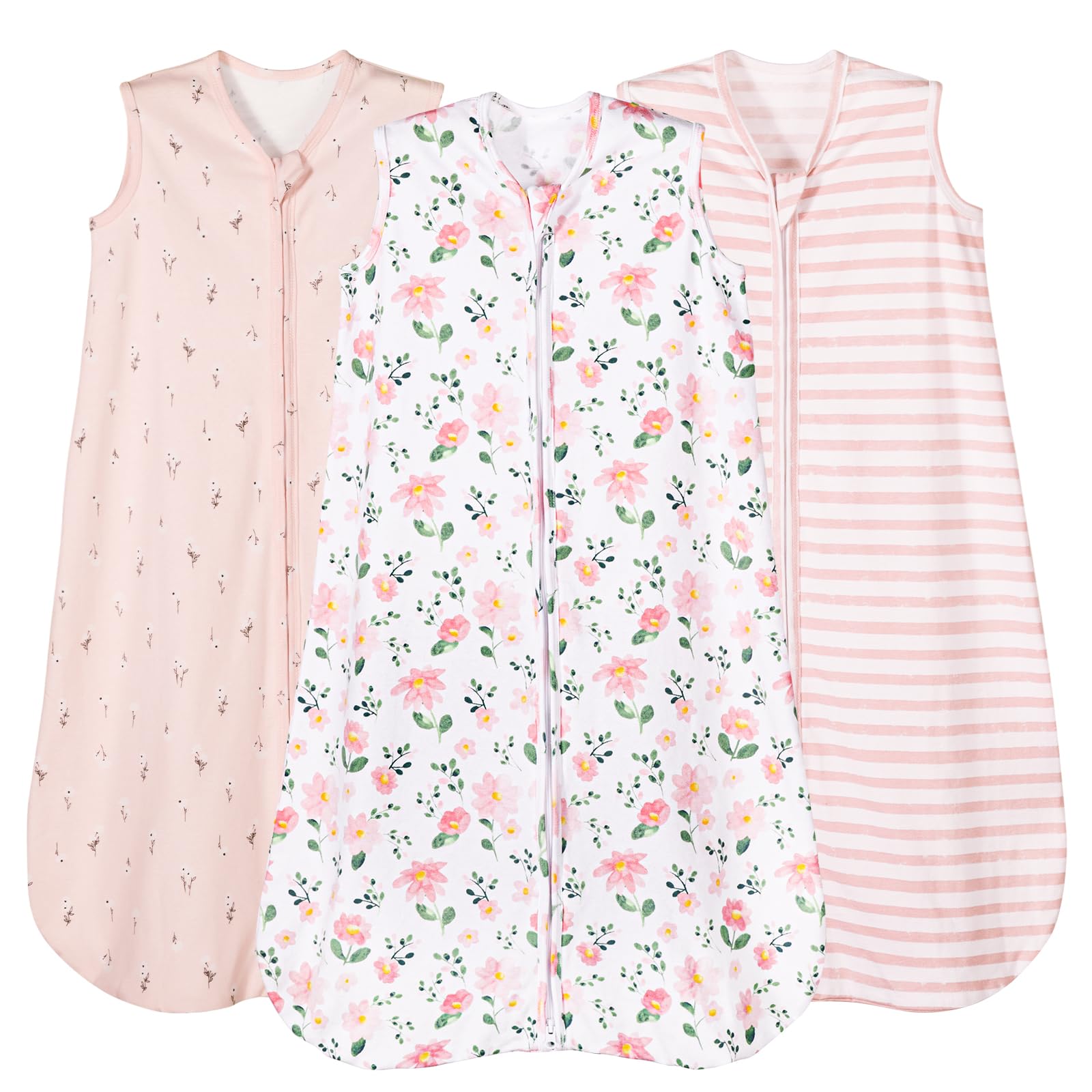 PHF soft baby sleep sack pink floral front view showcasing cozy organic cotton