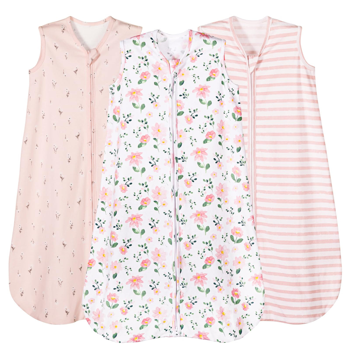 PHF soft baby sleep sack pink floral front view showcasing cozy organic cotton