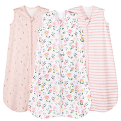 PHF soft baby sleep sack pink floral front view showcasing cozy organic cotton