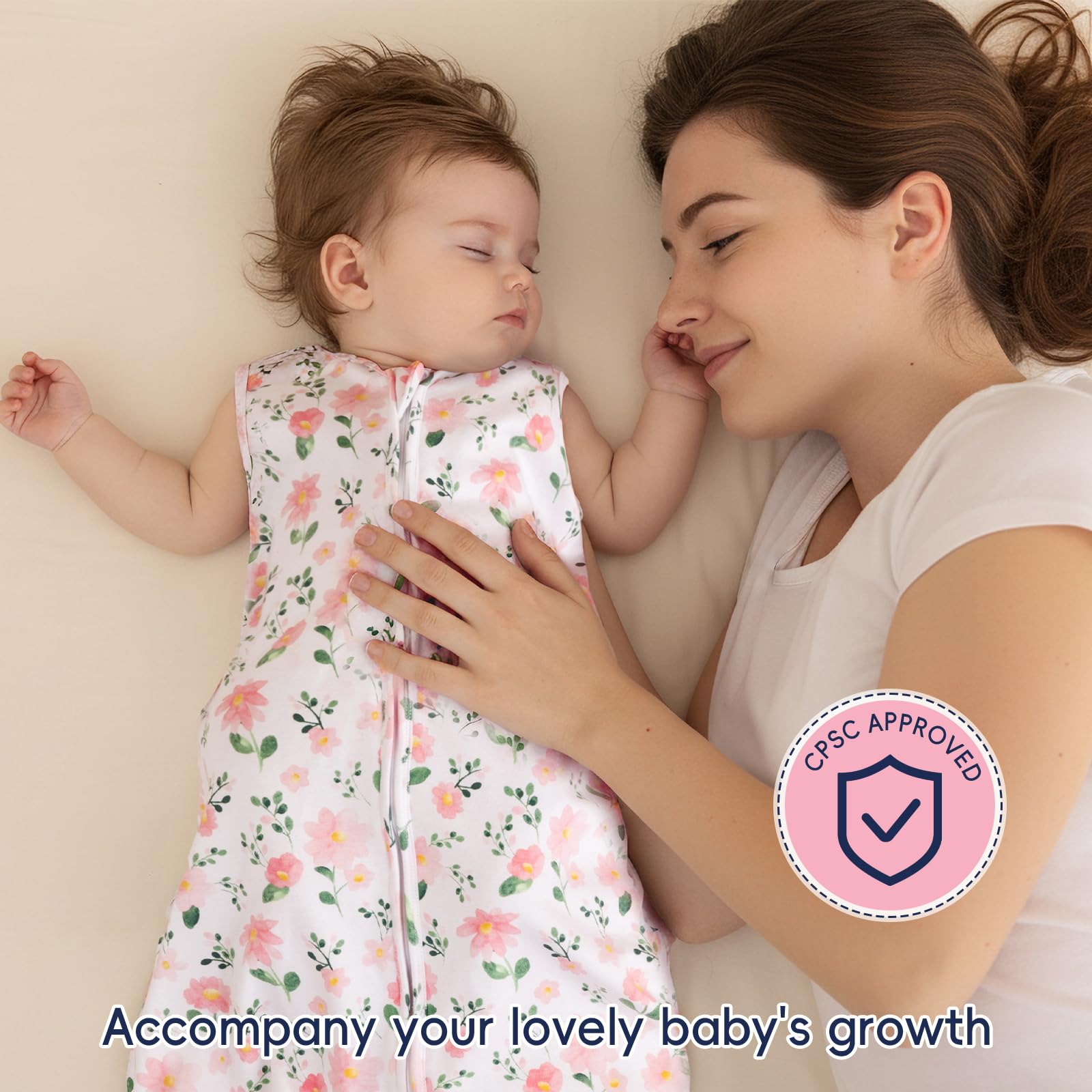 PHF size chart image displays four growing-baby sizes for a proper fit