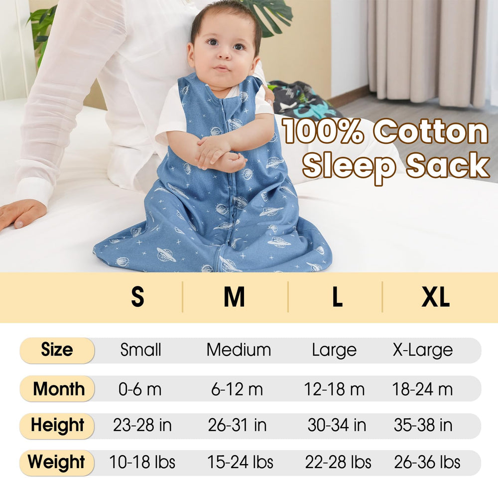 PHF Sleep Sack size chart shows four growing-friendly options for babies.