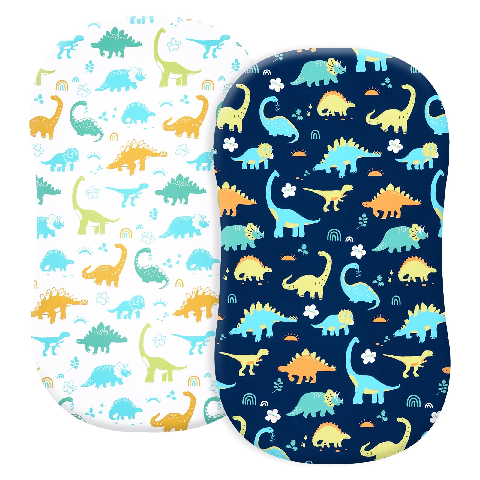 PHF Soft Bassinet Sheet Set packaging with dinosaur design for nursery decor.