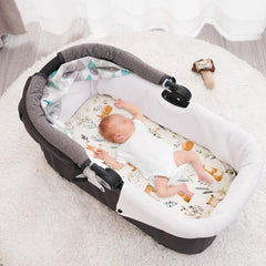 PHF Soft Bassinet Sheet Set Woodland on bassinet—universal fit for oval, rectangular shapes