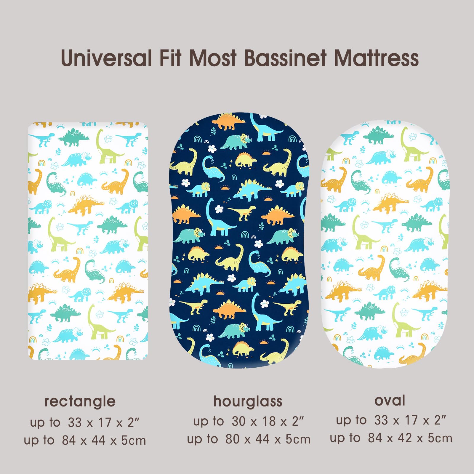 PHF Soft Bassinet Sheet two-pack features dinosaur pattern for everyday use.