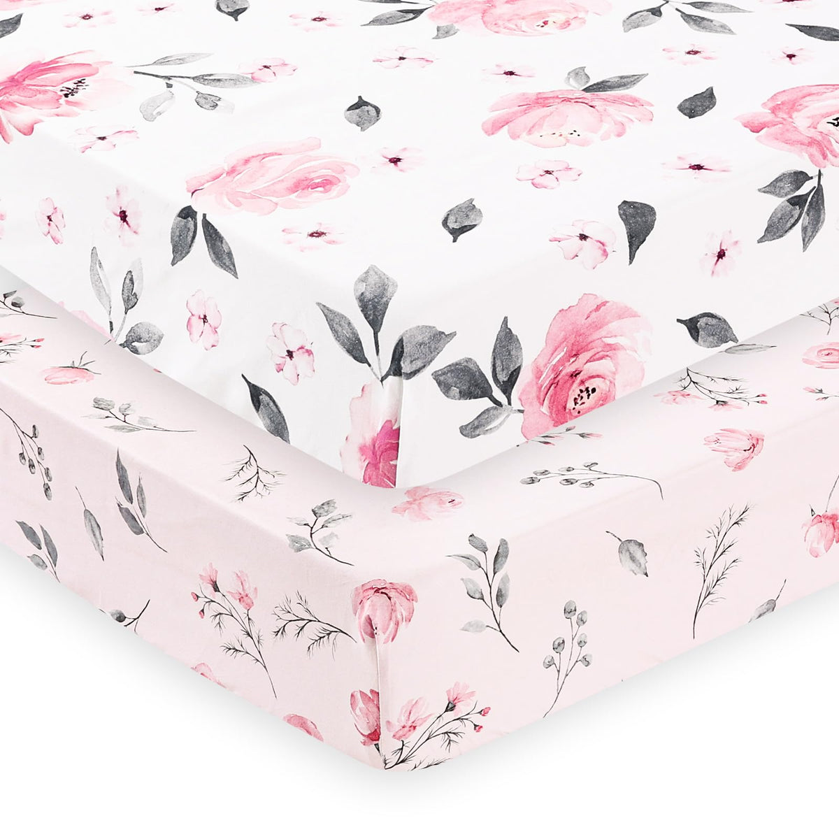 PHF soft crib sheet fitted pink floral on mattress