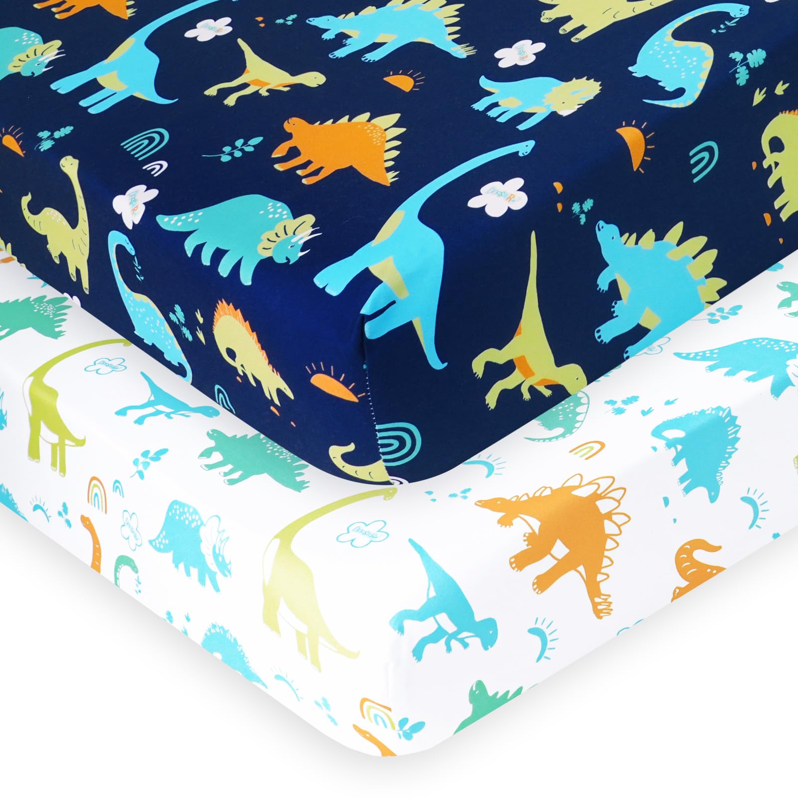 PHF Soft Crib Sheet fitted with dinosaur pattern close-up for cozy baby sleep.