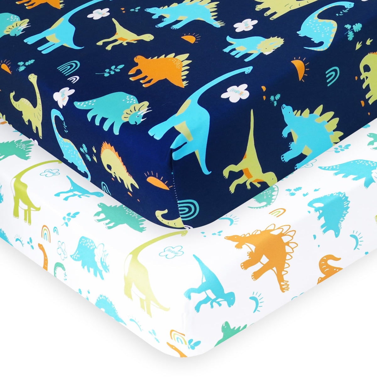 PHF Soft Crib Sheet fitted with dinosaur pattern close-up for cozy baby sleep.