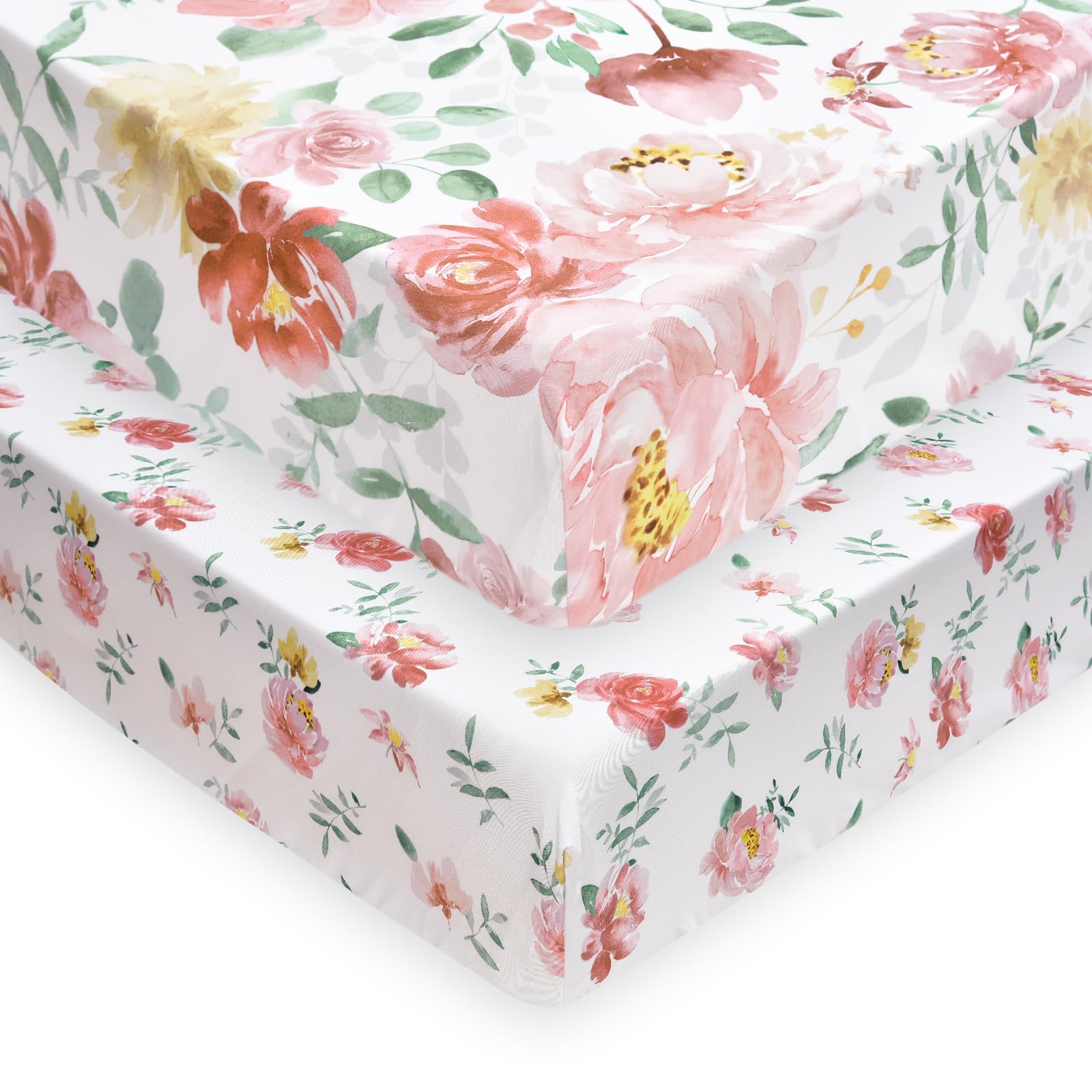 PHF Soft Floral crib sheet fitted with watercolor blooms for snug standard crib fit