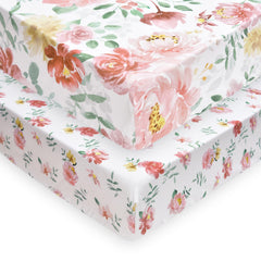 PHF Soft Floral crib sheet fitted with watercolor blooms for snug standard crib fit