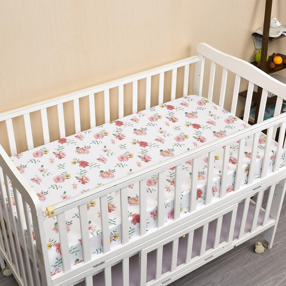 PHF Soft Floral crib sheet close-up on silky microfiber gentle on baby's skin