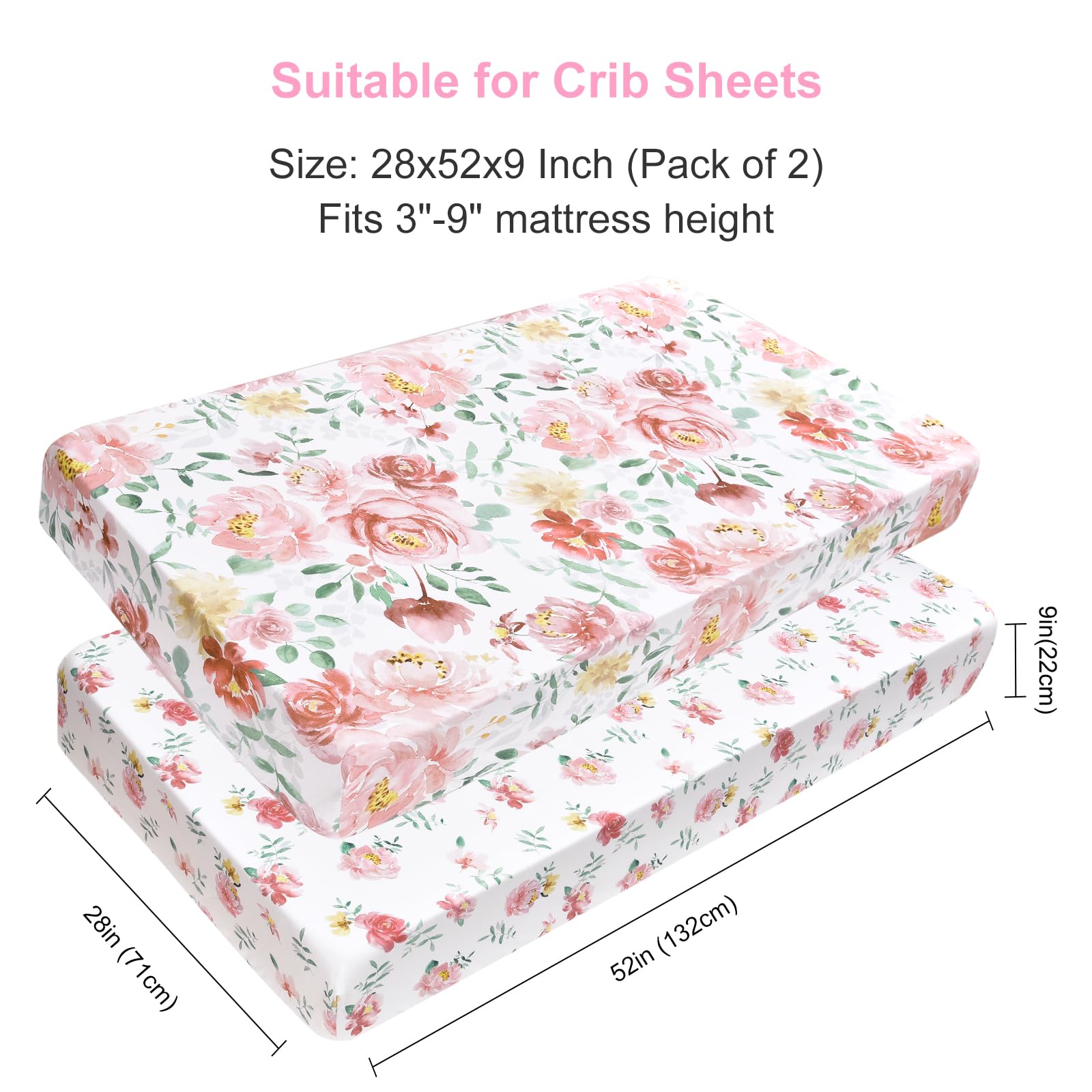 PHF Soft Floral sheet sized 28x52x9in fits crib and toddler mattresses
