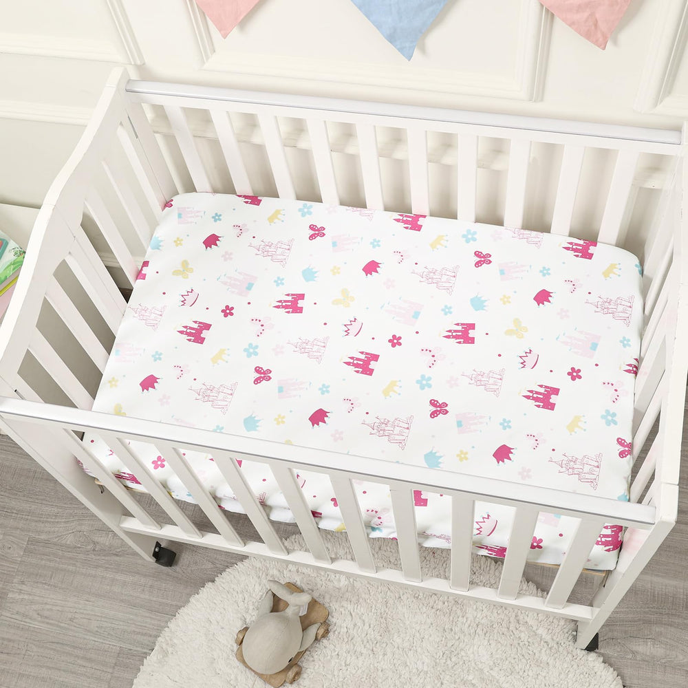 PHF sheets in use on a playard suggest easy cleanup and tidy bedding.