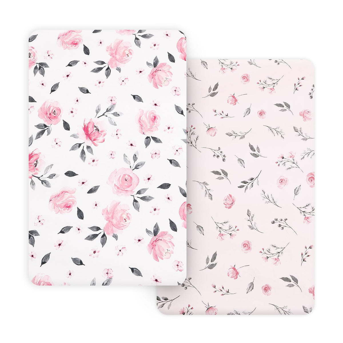 PHF Soft Mini Crib Sheet Set in pink floral offers a snug fit for mini mattresses.
