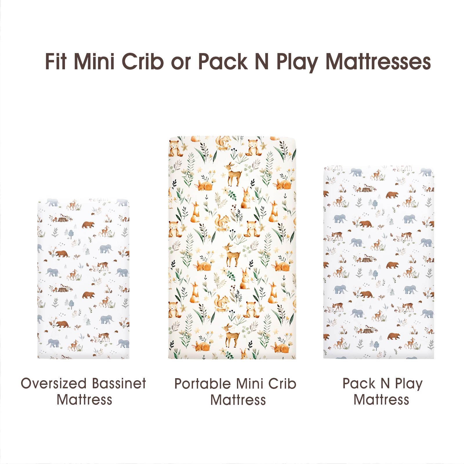 PHF Soft Mini Crib Sheet Set two-pack woodland design in nursery setting.