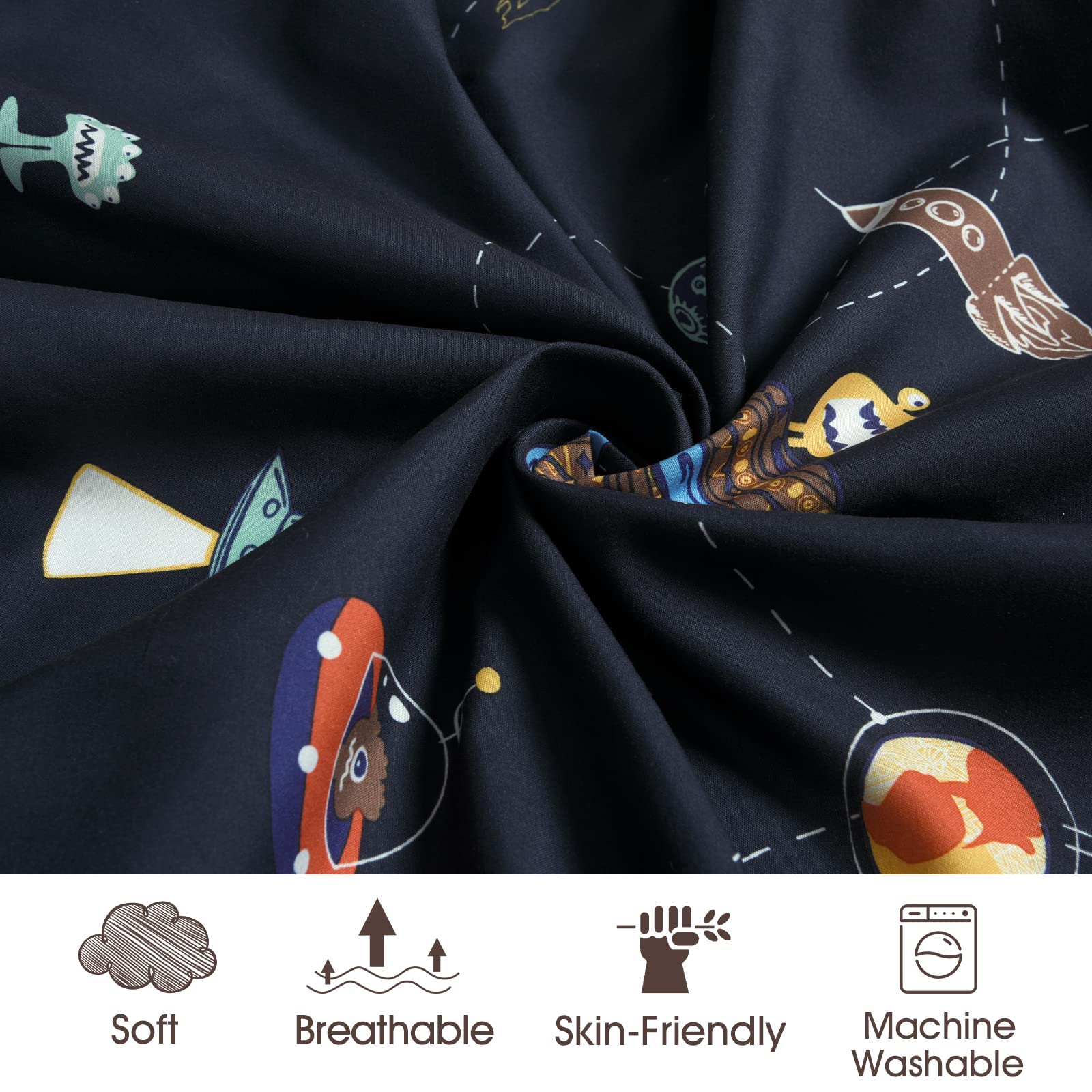 PHF Soft Space pattern with planets and rockets shown on sheets for stimulating baby recognition