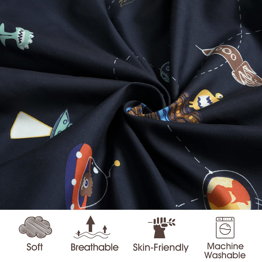 PHF Soft Space pattern with planets and rockets shown on sheets for stimulating baby recognition