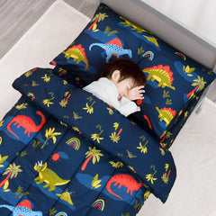 PHF navy dinosaur fitted sheet close-up demonstrates deep-pocket elasticity for secure fit