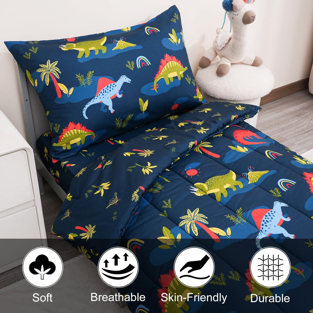 PHF navy dinosaur pillowcase close-up highlights smooth surface for comfortable sleep