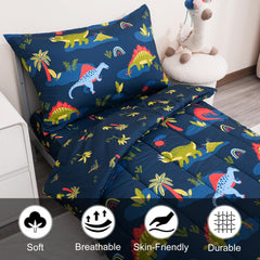 PHF navy dinosaur pillowcase close-up highlights smooth surface for comfortable sleep