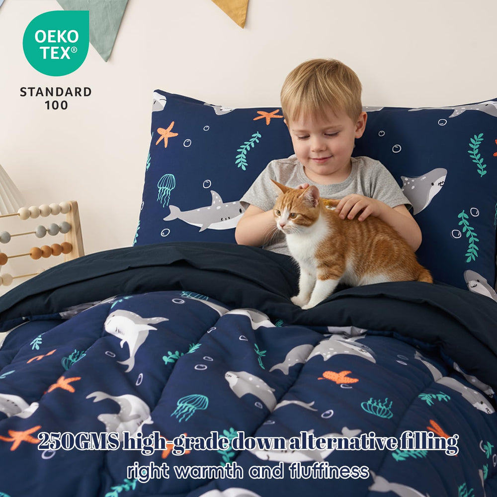 PHF pillowcase featuring shark pattern complements bedtime routine