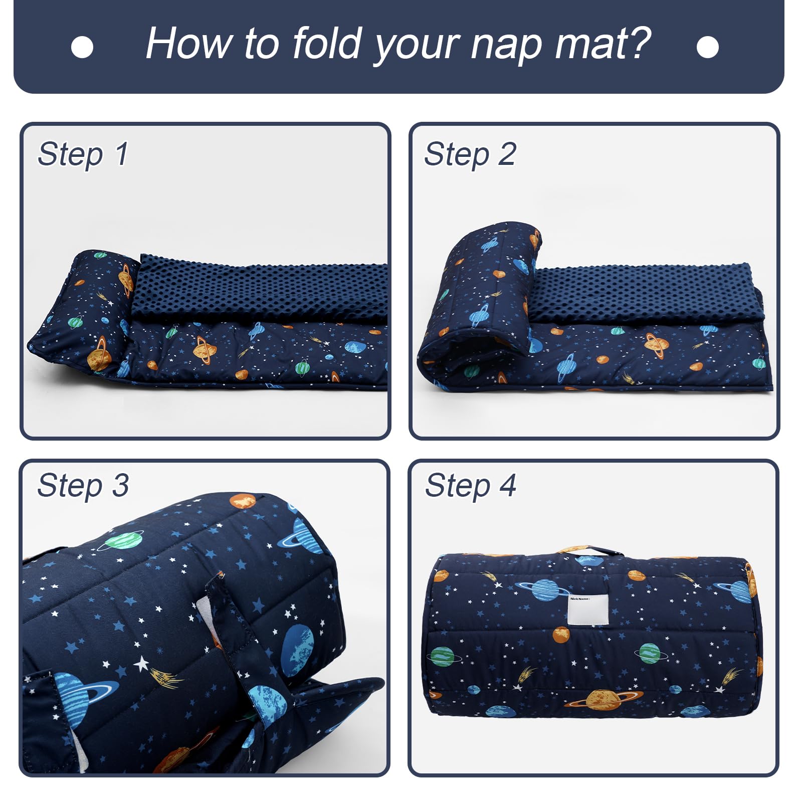 PHF nap mat includes built-in name tag for quick identification.