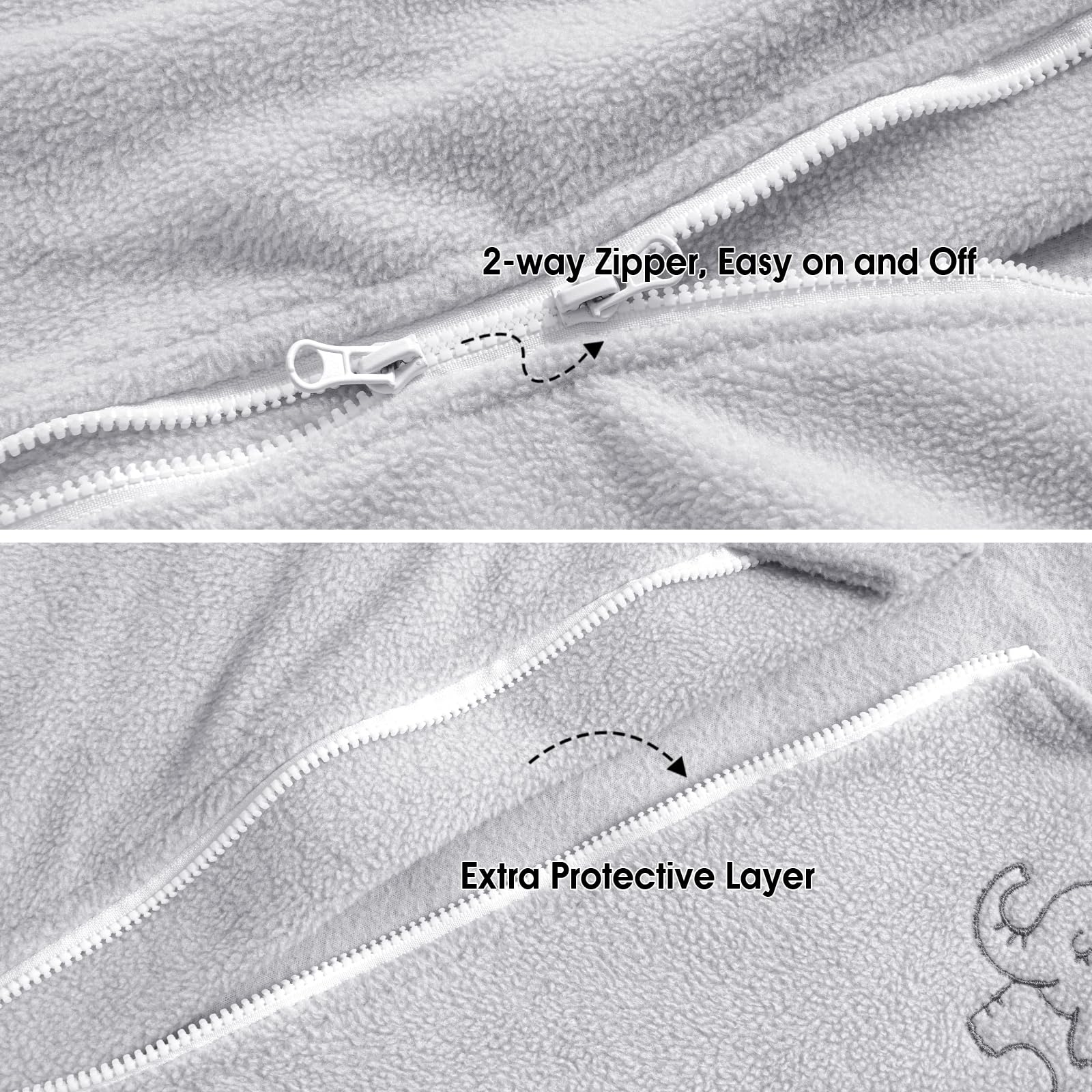 PHF embroidery elephants and bears adds charming patterns for a stylish yet practical baby garment.