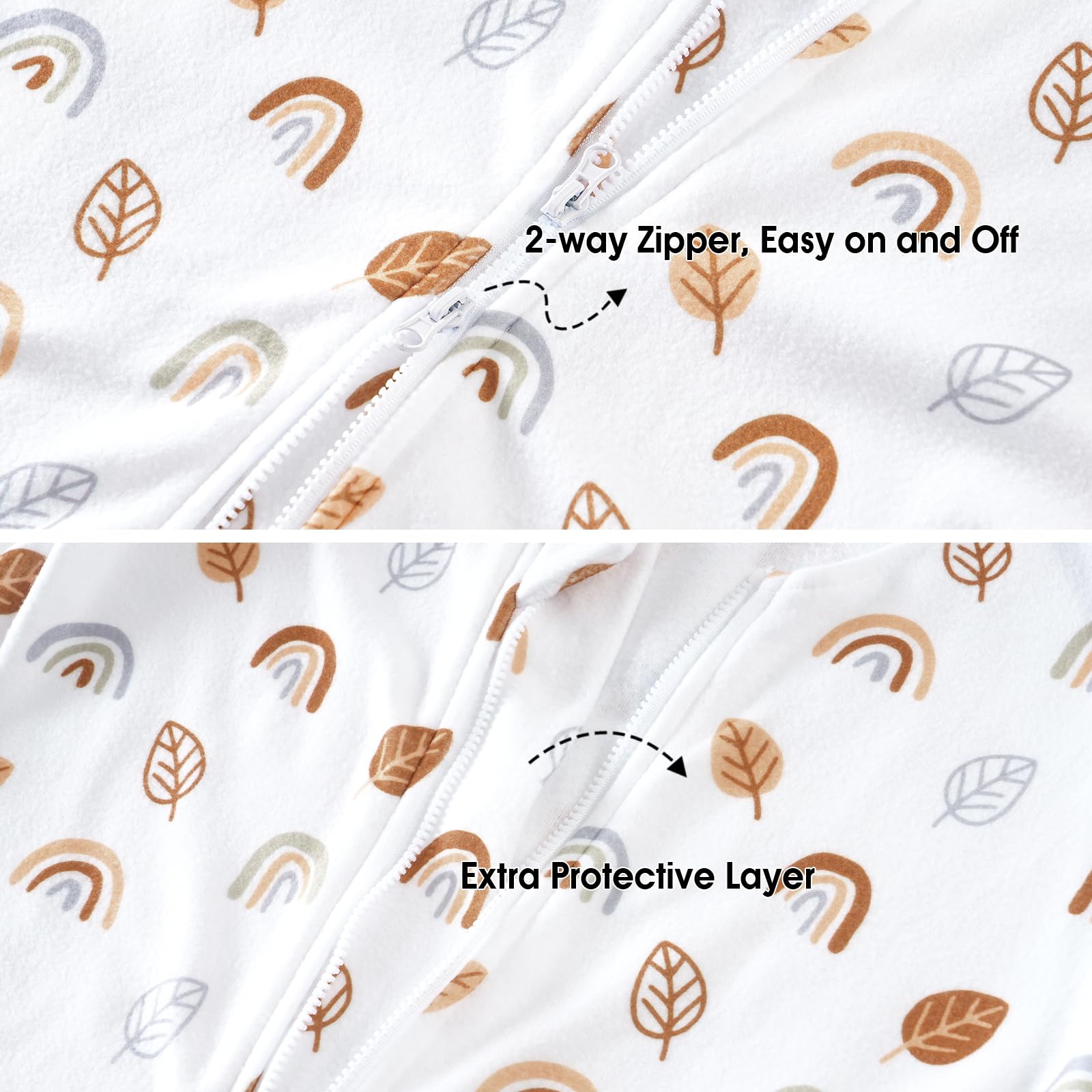 PHF woodland sleep sack side view emphasizes plush fleece and fit